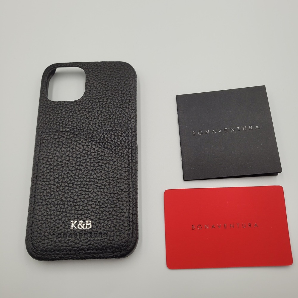 Bonaventura iPhone 12 Pro Leather Back Cover Case Black Card Slots Monogram K&B